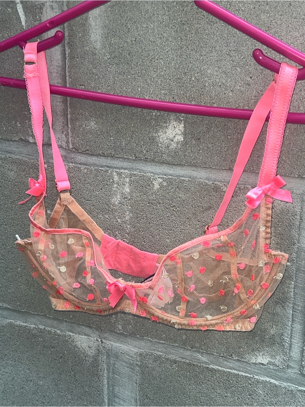 Agent Provocateur Pink Sheer Polka-Dot Underwire Bra 34 D.